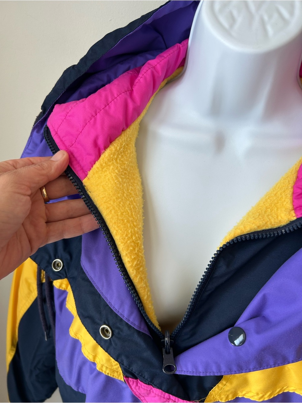 Vintage 90s Neon Colorblock Ski Jacket Retro Apres Ski Anorak Oversized - Picture 5 of 14